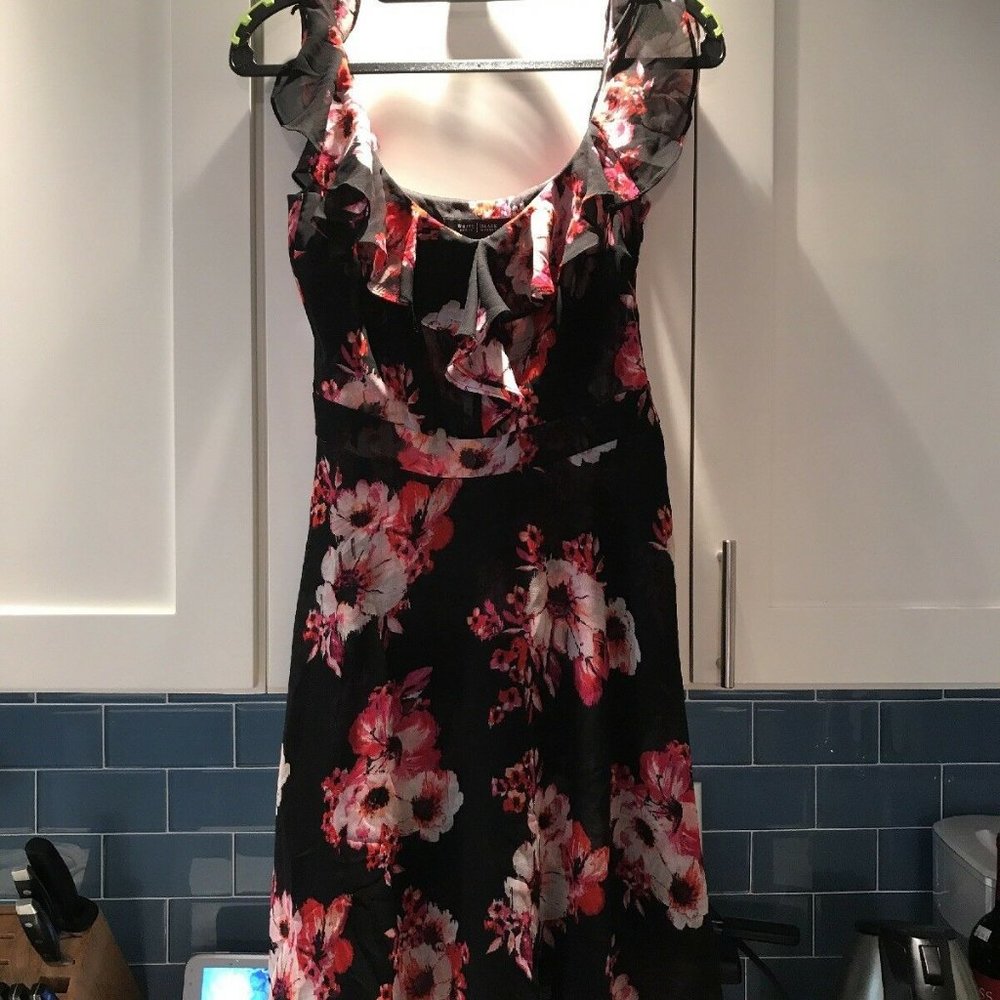 Details about  White House Black Market Ruffle Chiffon Dress 0 Floral Print